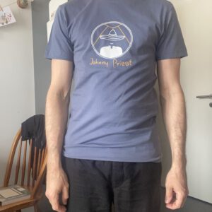 Johnny Priest T-Shirt blau weißes Logo Größe M
